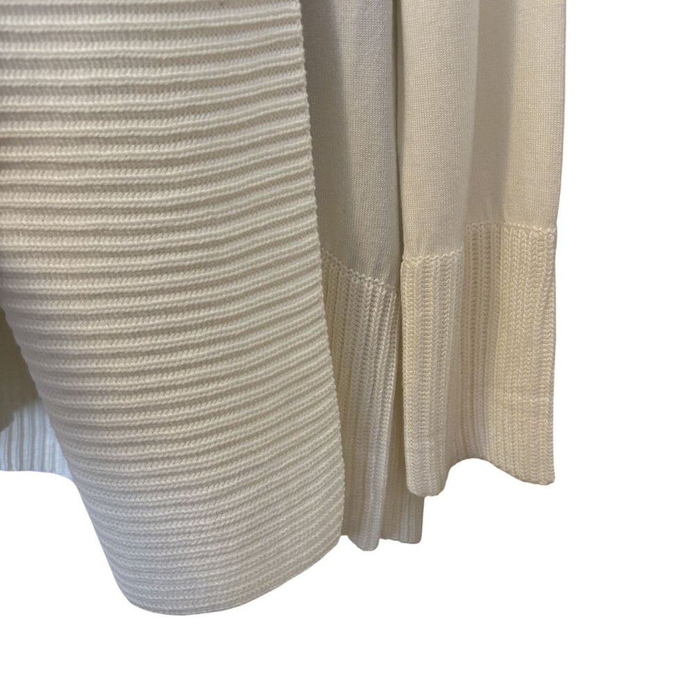 Joan Vass Ribbed Hem Open Front Cardigan Large Acrylic Rayon Blend White - Picture 4 of 12